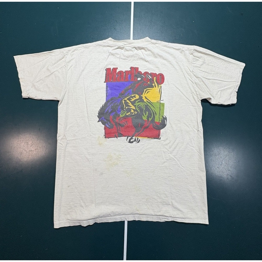 Vintage Marlboro Cowboy Rodeo Pocket T shirt Single Stitch Large Distressed 90s